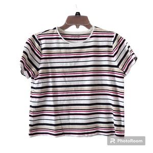 Charter Club  Woman’s PM Striped Round 100% Cotton Collar Pullover Top